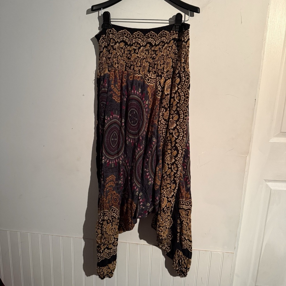 Bangkok Pants Harem Smocked Waist Boho Hippie Lounge Yoga Sz S